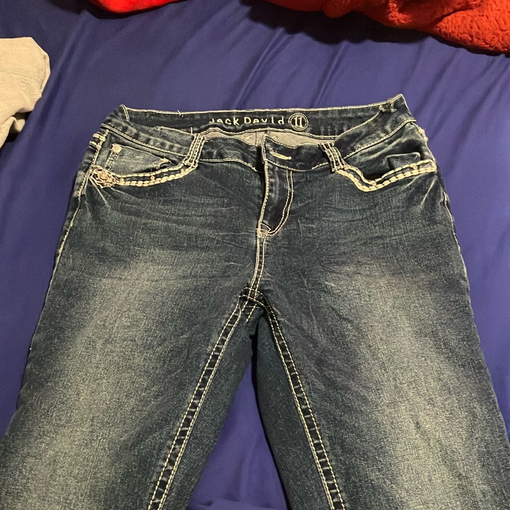 Blue Boot Cut Jeans with Vintage Fading